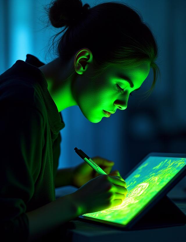 Artist working on a digital painting in the New York studio